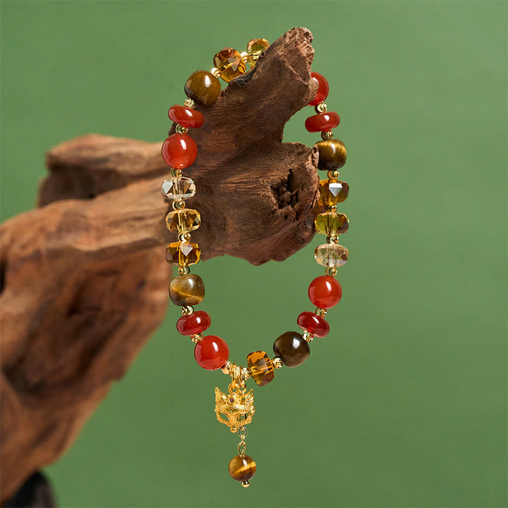 Braccialetto di perline calme con ciondolo a forma di volpe, occhio di tigre, Buddha Stones e agata rossa - image 6