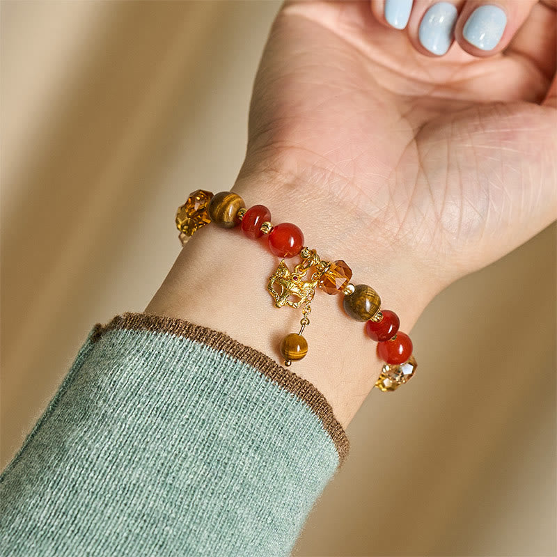 Braccialetto di perline calme con ciondolo a forma di volpe, occhio di tigre, Buddha Stones e agata rossa - image 7