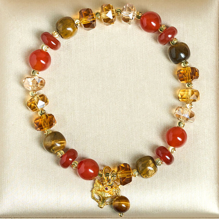 Braccialetto di perline calme con ciondolo a forma di volpe, occhio di tigre, Buddha Stones e agata rossa - image 3