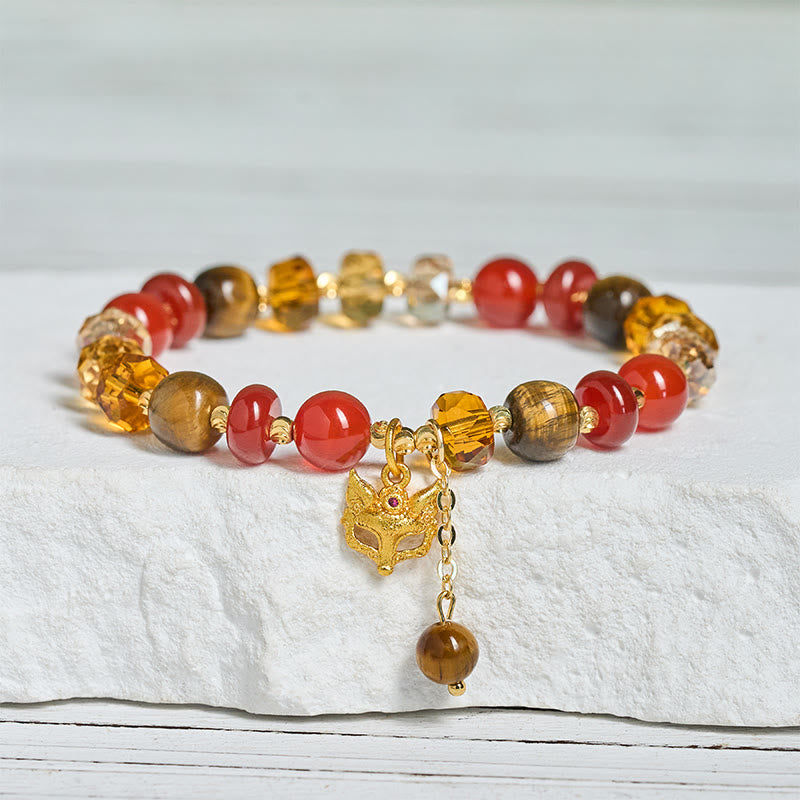 Braccialetto di perline calme con ciondolo a forma di volpe, occhio di tigre, Buddha Stones e agata rossa - image 1