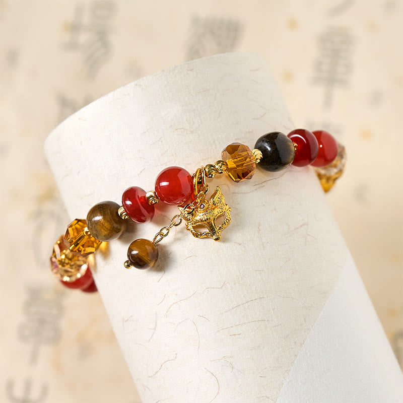 Braccialetto di perline calme con ciondolo a forma di volpe, occhio di tigre, Buddha Stones e agata rossa - image 4