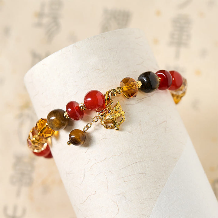Braccialetto di perline calme con ciondolo a forma di volpe, occhio di tigre, Buddha Stones e agata rossa - image 4