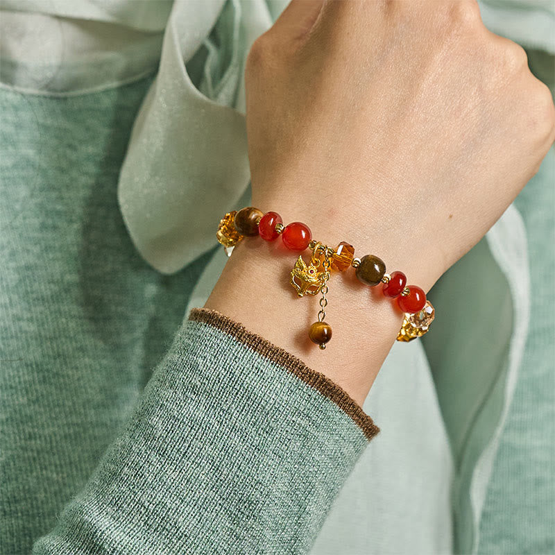 Braccialetto di perline calme con ciondolo a forma di volpe, occhio di tigre, Buddha Stones e agata rossa - image 8