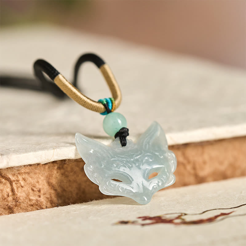 Collana con ciondolo in corda con maschera di volpe, Buddha Stones, prosperità e fortuna - image 1