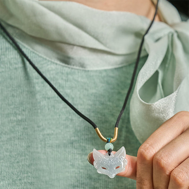 Collana con ciondolo in corda con maschera di volpe, Buddha Stones, prosperità e fortuna - image 5