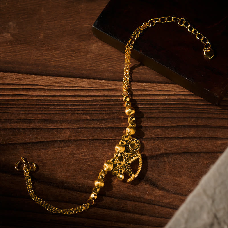 Bracciale portafortuna in rame placcato oro 24k con moneta e ciondolo a Buddha Stones zodiaco cinese dell'anno del cavallo - image 4