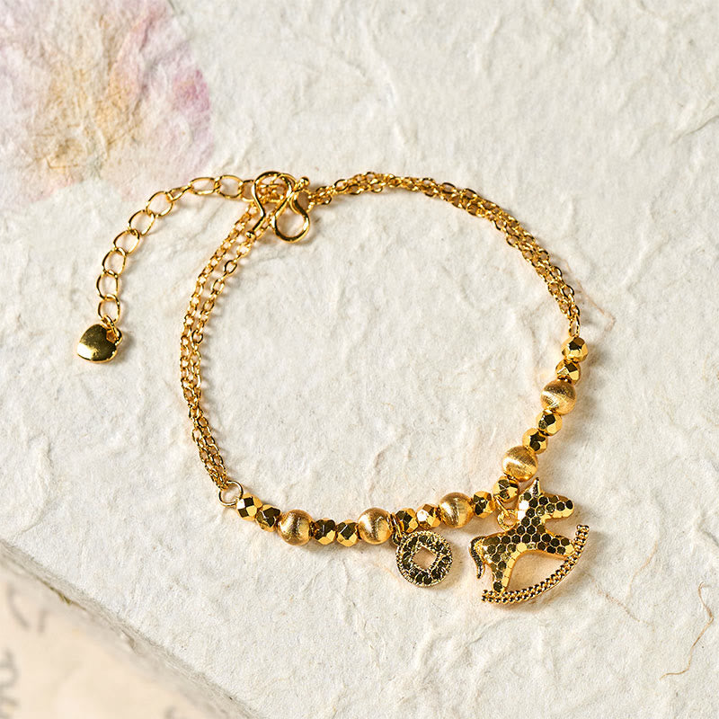 Bracciale portafortuna in rame placcato oro 24k con moneta e ciondolo a Buddha Stones zodiaco cinese dell'anno del cavallo - image 1