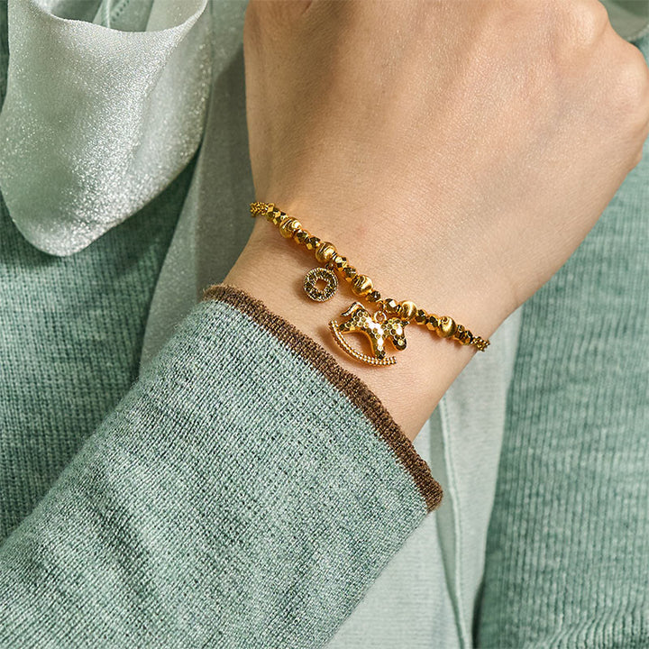 Bracciale portafortuna in rame placcato oro 24k con moneta e ciondolo a Buddha Stones zodiaco cinese dell'anno del cavallo - image 6