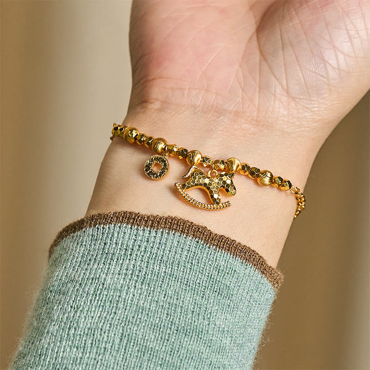 Bracciale portafortuna in rame placcato oro 24k con moneta e ciondolo a Buddha Stones zodiaco cinese dell'anno del cavallo - image 7