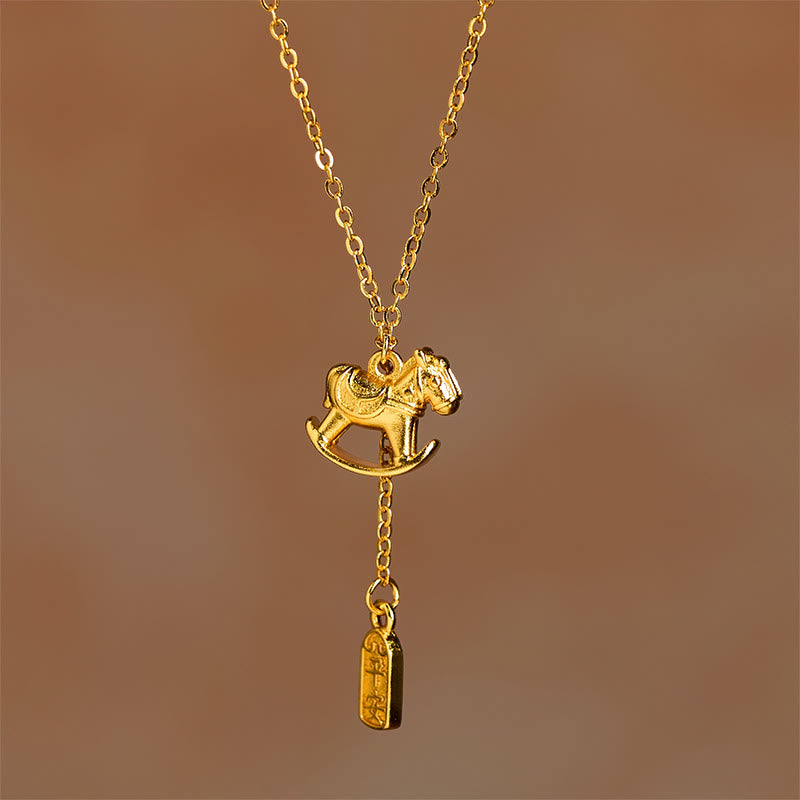 Collana con ciondolo in rame placcato oro 24k "Anno del Cavallo " Buddha Stones - Cavallo a dondolo in rame - image 0