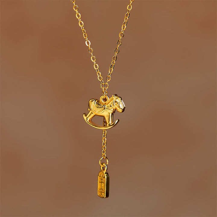 Collana con ciondolo in rame placcato oro 24k "Anno del Cavallo " Buddha Stones - Cavallo a dondolo in rame - image 0