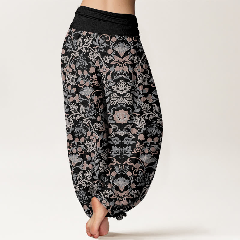 Pantaloni harem da donna con elastico in vita, motivo a foglie di vite e fiori in puro cotone, motivo Buddha Stones - image 1