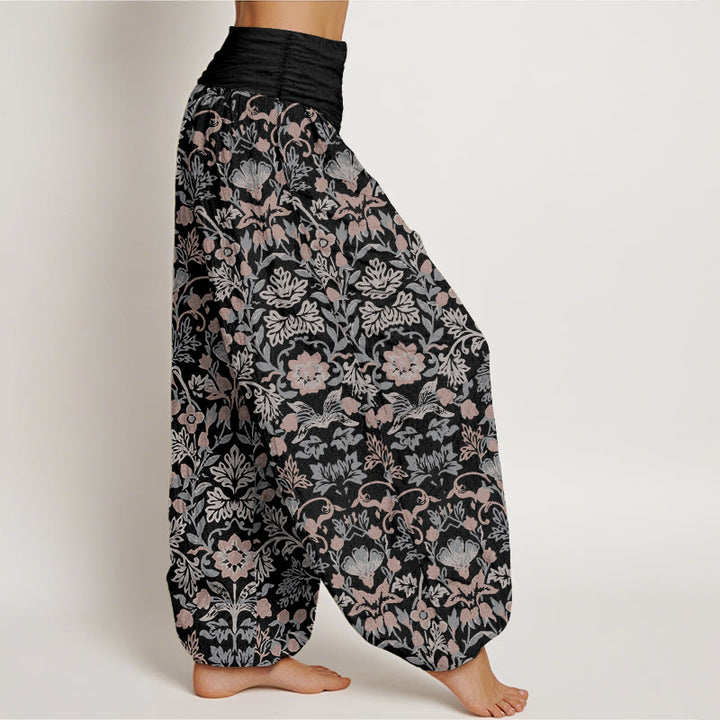 Pantaloni harem da donna con elastico in vita, motivo a foglie di vite e fiori in puro cotone, motivo Buddha Stones - image 2