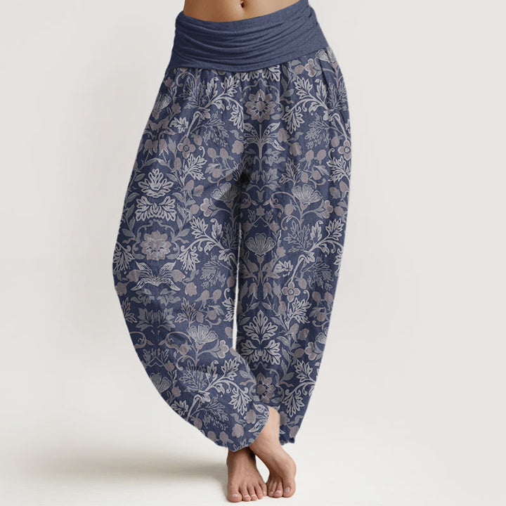Pantaloni harem da donna con elastico in vita, motivo a foglie di vite e fiori in puro cotone, motivo Buddha Stones - Ardesia Blu - US16, UK/AU20, EU48 (3XL) - image 5