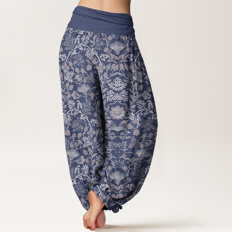 Pantaloni harem da donna con elastico in vita, motivo a foglie di vite e fiori in puro cotone, motivo Buddha Stones - image 6