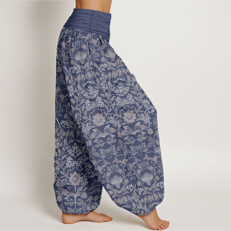 Pantaloni harem da donna con elastico in vita, motivo a foglie di vite e fiori in puro cotone, motivo Buddha Stones - image 7