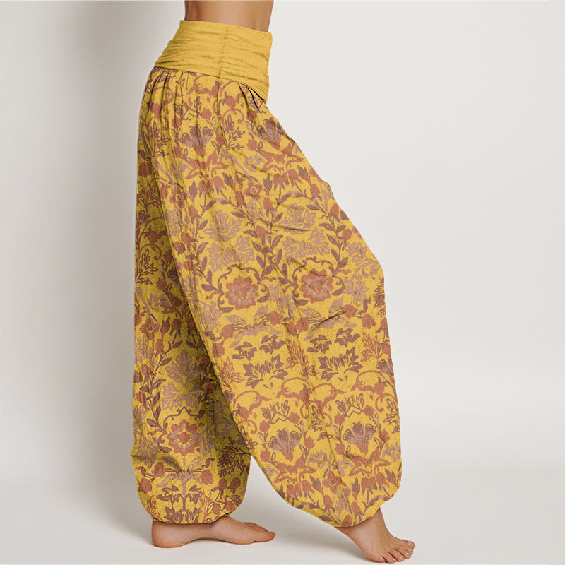 Pantaloni harem da donna con elastico in vita, motivo a foglie di vite e fiori in puro cotone, motivo Buddha Stones - image 10