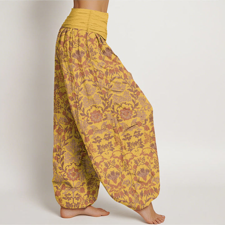 Pantaloni harem da donna con elastico in vita, motivo a foglie di vite e fiori in puro cotone, motivo Buddha Stones - image 10