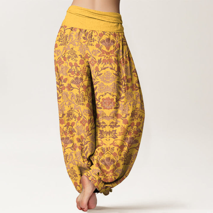 Pantaloni harem da donna con elastico in vita, motivo a foglie di vite e fiori in puro cotone, motivo Buddha Stones - image 9