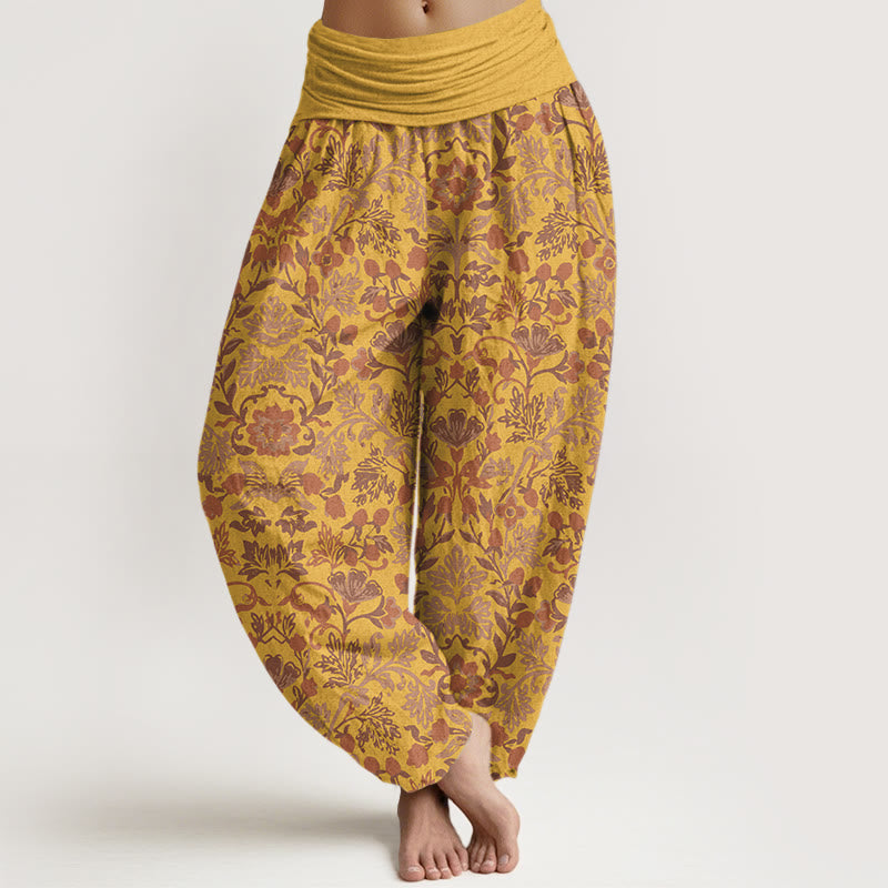 Pantaloni harem da donna con elastico in vita, motivo a foglie di vite e fiori in puro cotone, motivo Buddha Stones - Oro - US16, UK/AU20, EU48 (3XL) - image 8