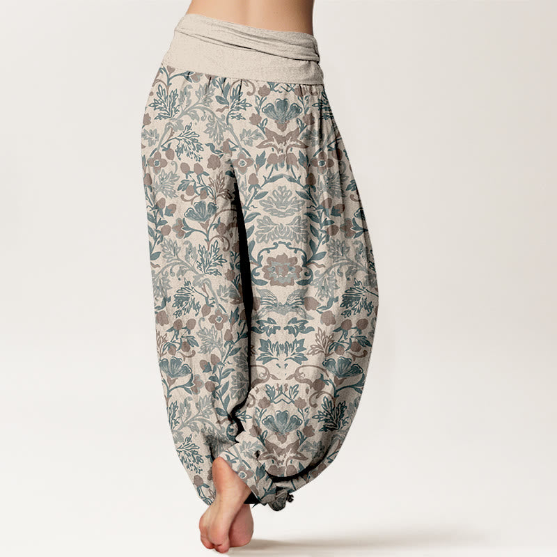 Pantaloni harem da donna con elastico in vita, motivo a foglie di vite e fiori in puro cotone, motivo Buddha Stones - image 12