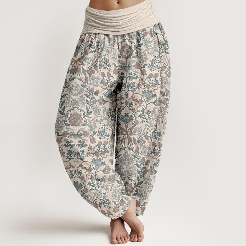 Pantaloni harem da donna con elastico in vita, motivo a foglie di vite e fiori in puro cotone, motivo Buddha Stones - Beige - US16, UK/AU20, EU48 (3XL) - image 11