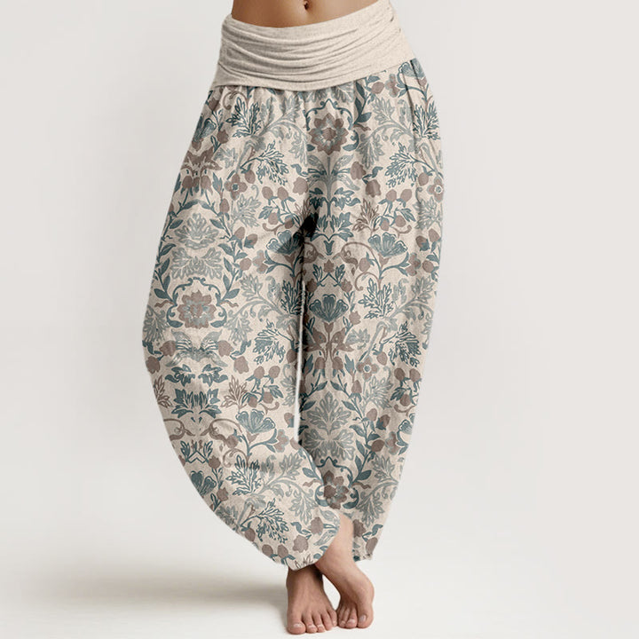 Pantaloni harem da donna con elastico in vita, motivo a foglie di vite e fiori in puro cotone, motivo Buddha Stones - Beige - US16, UK/AU20, EU48 (3XL) - image 11
