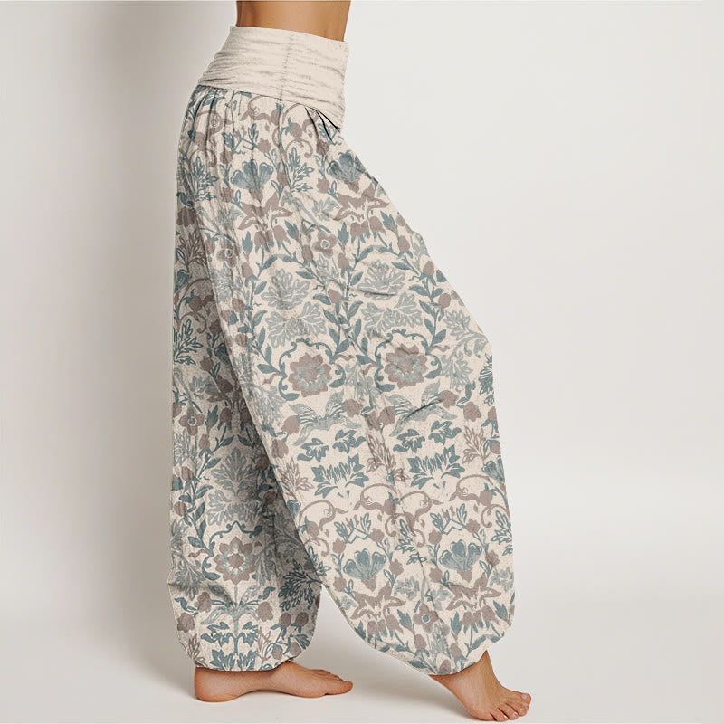 Pantaloni harem da donna con elastico in vita, motivo a foglie di vite e fiori in puro cotone, motivo Buddha Stones - image 13