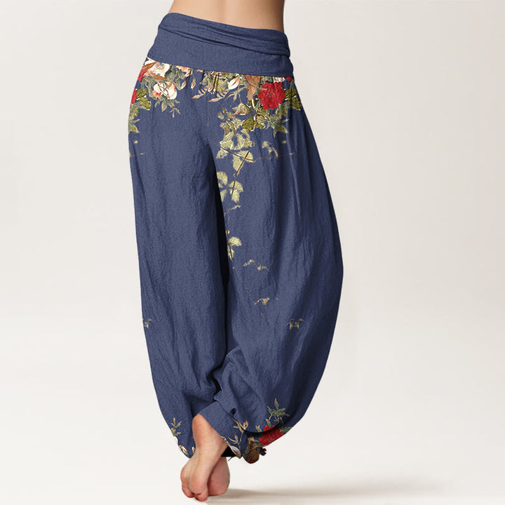 Pantaloni harem da donna con elastico in vita, in puro cotone, con motivi di foglie e fiori colorati, motivo Buddha Stones - image 6
