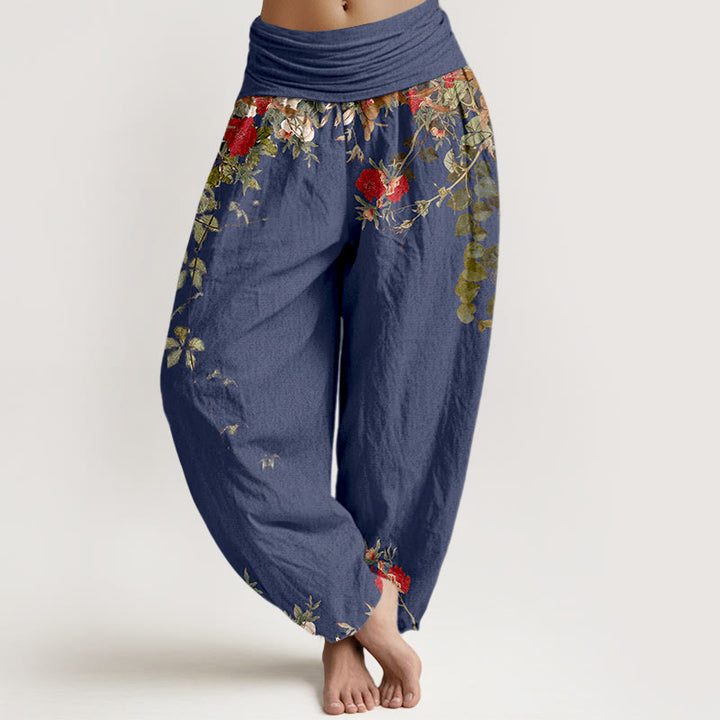 Pantaloni harem da donna con elastico in vita, in puro cotone, con motivi di foglie e fiori colorati, motivo Buddha Stones - Blu ardesia scuro - US16, UK/AU20, EU48 (3XL) - image 5