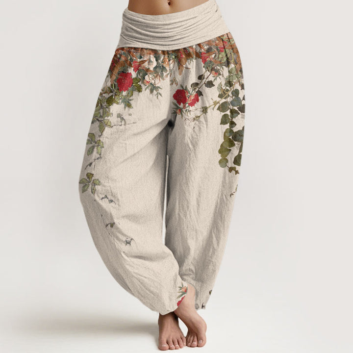 Pantaloni harem da donna con elastico in vita, in puro cotone, con motivi di foglie e fiori colorati, motivo Buddha Stones - Beige - US16, UK/AU20, EU48 (3XL) - image 8