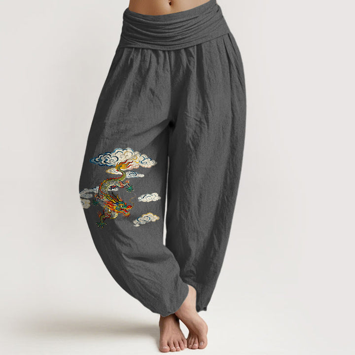 Pantaloni harem da donna con elastico in vita, in puro cotone, con motivo a nuvole e drago colorato, motivo Buddha Stones - Grigio scuro - US16, UK/AU20, EU48 (3XL) - image 8