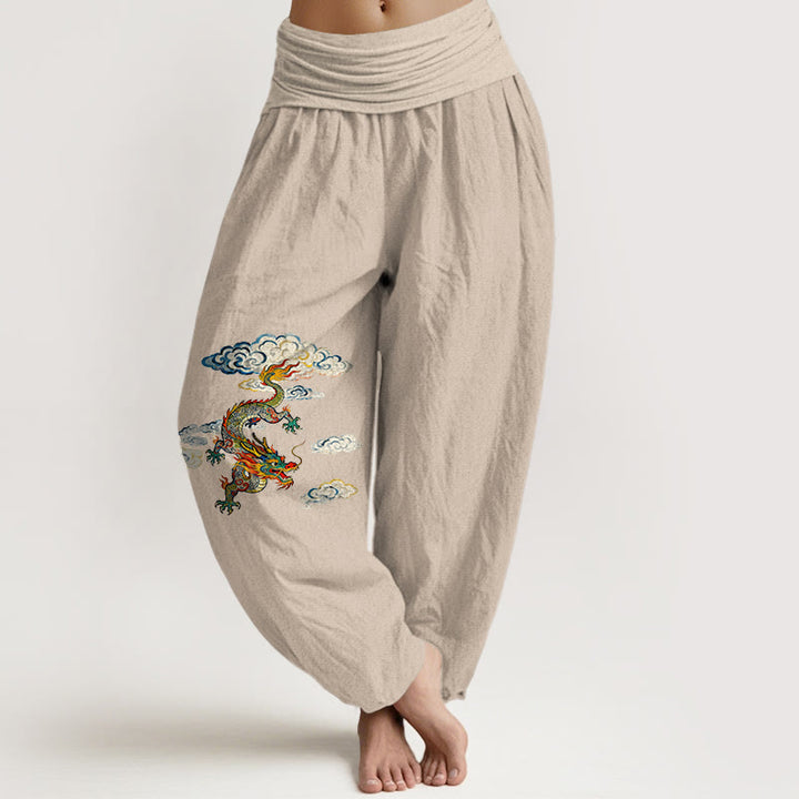 Pantaloni harem da donna con elastico in vita, in puro cotone, con motivo a nuvole e drago colorato, motivo Buddha Stones - Abbronzatura - US16, UK/AU20, EU48 (3XL) - image 11