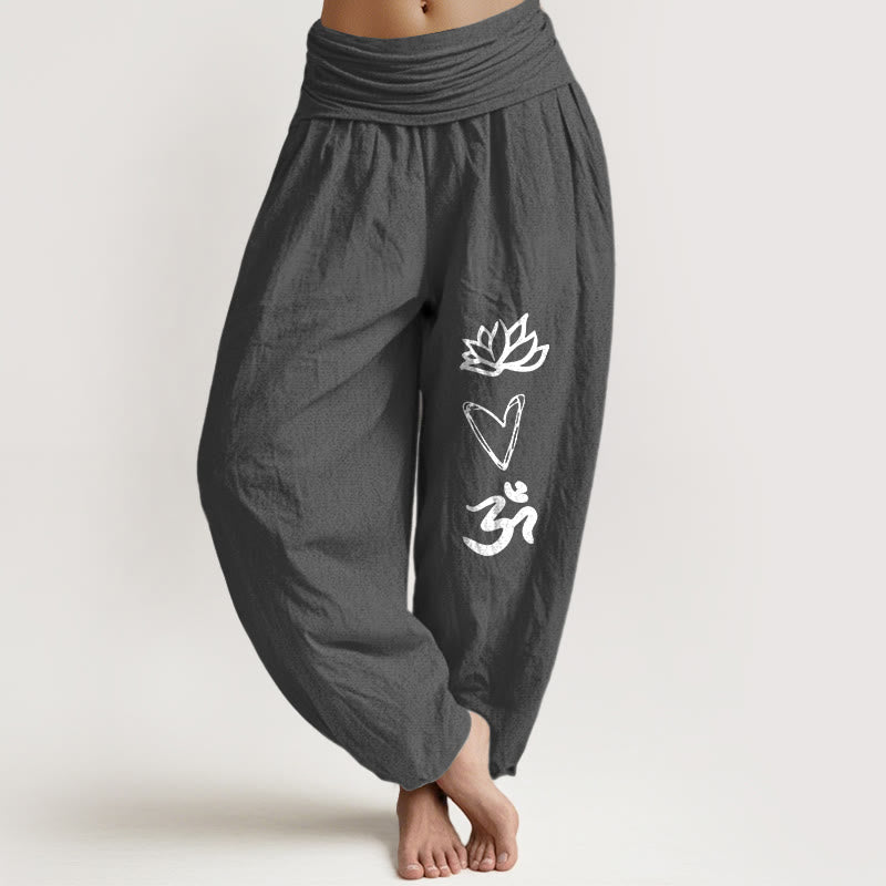 Pantaloni harem da donna con elastico in vita, in puro cotone, a forma di cuore di loto, con simbolo Om, motivo Buddha Stones - Grigio tenue - US16, UK/AU20, EU48 (3XL) - image 8
