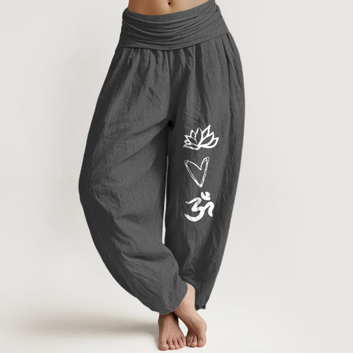 Pantaloni harem da donna con elastico in vita, in puro cotone, a forma di cuore di loto, con simbolo Om, motivo Buddha Stones - Grigio tenue - US16, UK/AU20, EU48 (3XL) - image 8