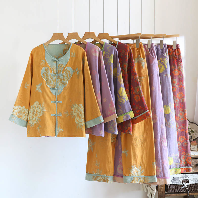 Set di 2 pezzi Buddha Stones con cardigan a maniche lunghe, pantaloni e tasche in cotone con stampa a bottoni e rana  - image 24