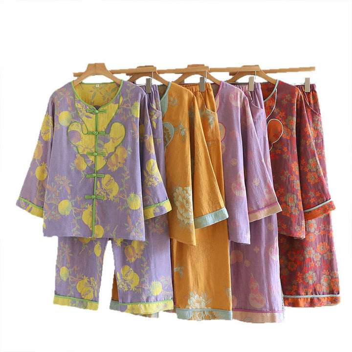 Set di 2 pezzi Buddha Stones con cardigan a maniche lunghe, pantaloni e tasche in cotone con stampa a bottoni e rana  - image 26