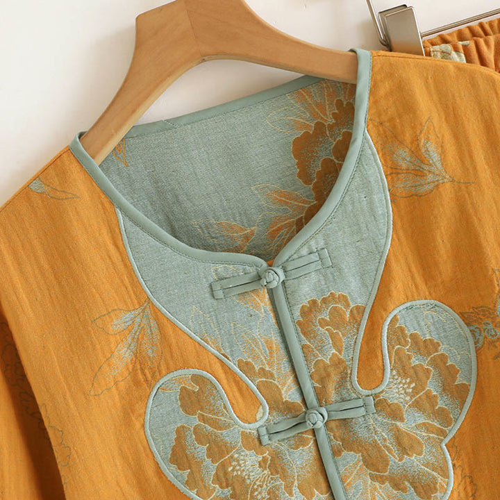 Set di 2 pezzi Buddha Stones con cardigan a maniche lunghe, pantaloni e tasche in cotone con stampa a bottoni e rana  - image 2