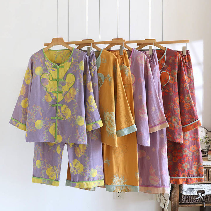 Set di 2 pezzi Buddha Stones con cardigan a maniche lunghe, pantaloni e tasche in cotone con stampa a bottoni e rana  - image 25