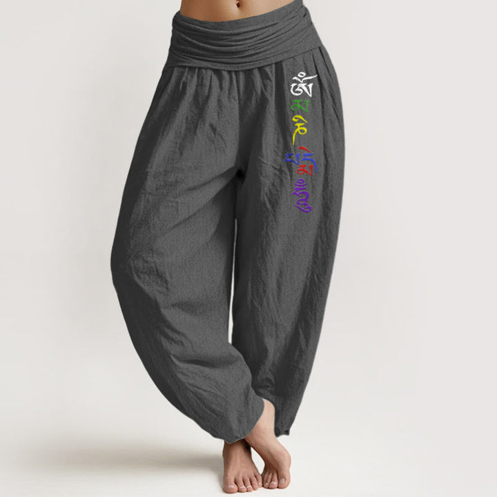 Pantaloni harem da donna in puro cotone con elastico in vita, simbolo Om e scritta tibetana, motivo Buddha Stones - Grigio scuro - US16, UK/AU20, EU48 (3XL) - image 8