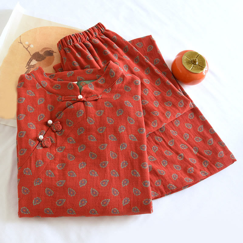 Set di 2 pezzi Buddha Stones, camicia con bottoni a rana, pantaloni e tasche a maniche lunghe con motivo floreale colorato in puro cotone  - image 7