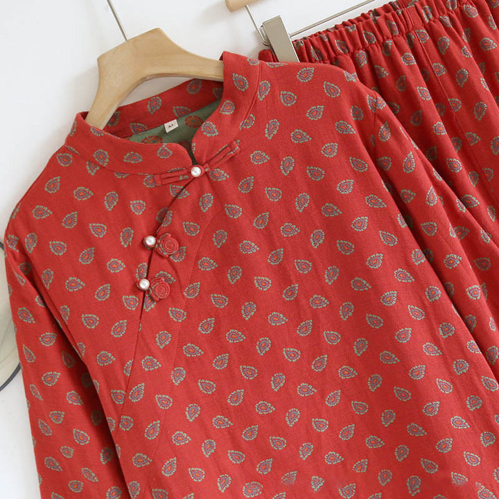 Set di 2 pezzi Buddha Stones, camicia con bottoni a rana, pantaloni e tasche a maniche lunghe con motivo floreale colorato in puro cotone  - image 8