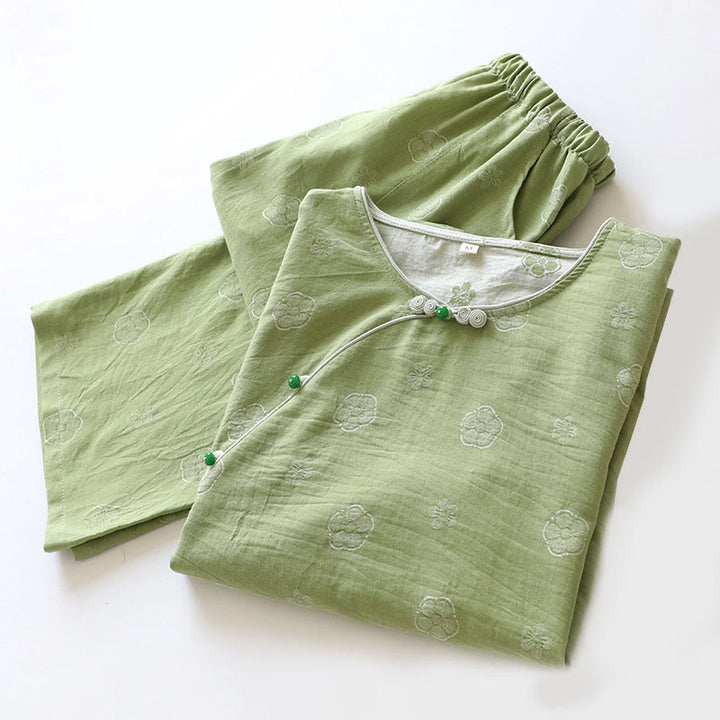 Set di 2 pezzi in cotone con motivo floreale, scollo rotondo, camicia con bottoni, pantaloni e tasche, con maniche lunghe e tasche Buddha Stones  - image 5