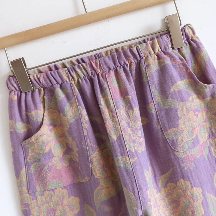 Set di 2 pezzi in cotone con motivo floreale, scollo rotondo, camicia con bottoni, pantaloni e tasche, con maniche lunghe e tasche Buddha Stones  - image 19