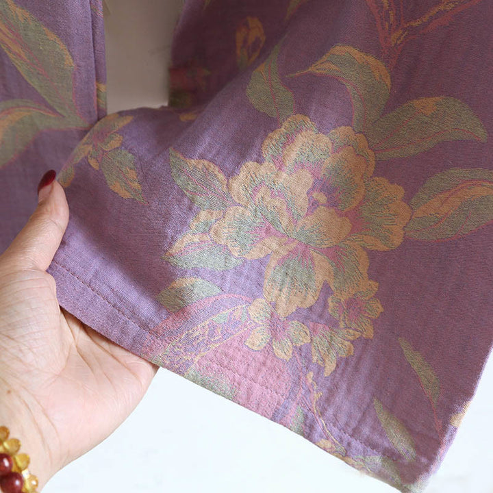 Set di 2 pezzi in cotone con motivo floreale, scollo rotondo, camicia con bottoni, pantaloni e tasche, con maniche lunghe e tasche Buddha Stones  - image 18