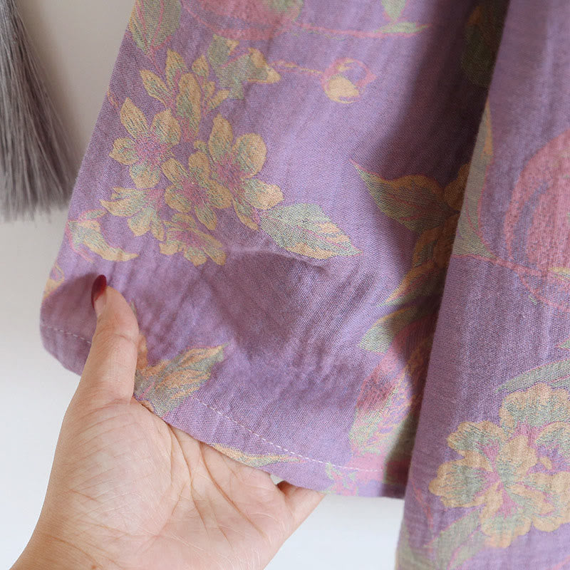 Set di 2 pezzi in cotone con motivo floreale, scollo rotondo, camicia con bottoni, pantaloni e tasche, con maniche lunghe e tasche Buddha Stones  - image 12