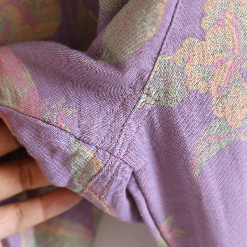 Set di 2 pezzi in cotone con motivo floreale, scollo rotondo, camicia con bottoni, pantaloni e tasche, con maniche lunghe e tasche Buddha Stones  - image 21