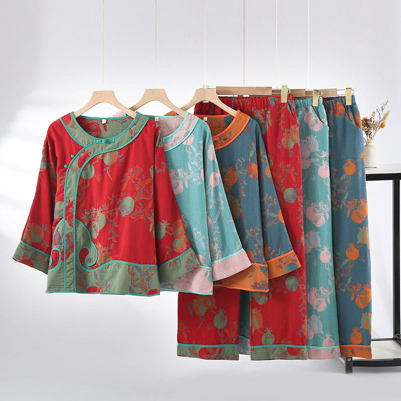 Set di 2 pezzi in patchwork Buddha Stones , camicia con bottoni a rana, pantaloni e tasche in puro cotone  - image 15