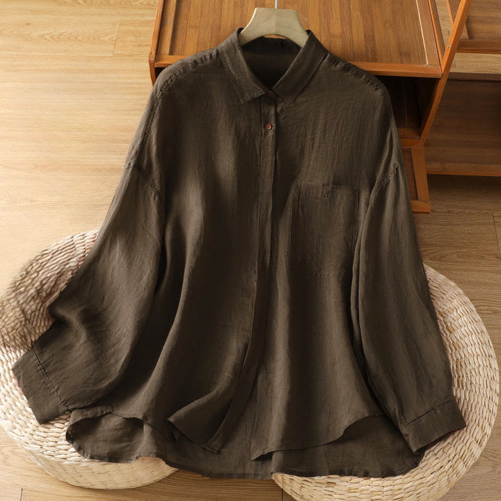 Camicia da donna a maniche lunghe con risvolto e tasca Buddha Stones Fall Commute - Marrone sella - US12, UK/AU16, EU44 (2XL) - image 10