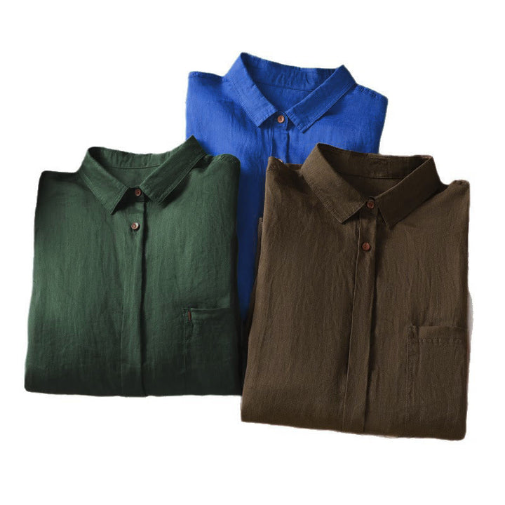 Camicia da donna a maniche lunghe con risvolto e tasca Buddha Stones Fall Commute - image 27